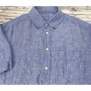 M&S Blue Harbour Shirt Men's Size Medium Chambray Short Sleeve Pure Linen Summer